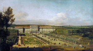 Slottet Schönbrunn sett från trädgårdarna, mellan 1758 och 1761