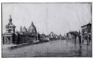 Infarten till Canal Grande, med Dogana da Mar och Santa Maria della Salute till vänster av Bernardo Bellotto