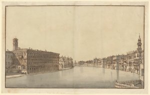 Canal Grande med Fabbriche Nuove till vänster och Santi Apostolis kampanil till höger av Bernardo Bellotto