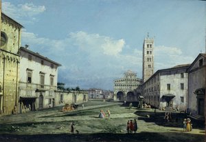 Piazza San Martino och Duomo, Lucca, ca 1747 (olja på duk) av Bernardo Bellotto