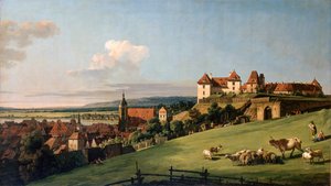 Utsikt över Pirna från slottet Sonnenstein, 1750-talet. av Bernardo Bellotto
