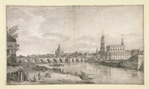 Utsikt över bron vid Dresden över Elbe av Bernardo Bellotto