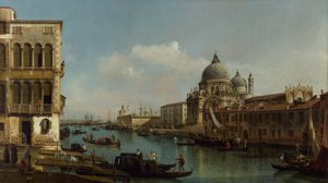 Utsikt över Canal Grande: Santa Maria della Salute och Dogana från Campo Santa Maria Zobenigo, ca 1743 (olja på duk) av Bernardo Bellotto