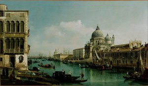 Utsikt över Canal Grande: Santa Maria della Salute och Dogana från Campo Santa Maria Zobenigo av Bernardo Bellotto
