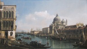 Utsikt över Canal Grande: Santa Maria della Salute och Dogana från Campo Santa Maria Zobenigo av Bernardo Bellotto