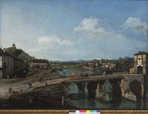 Utsikt över den antika bron över Po i Turin, 1745 av Bernardo Bellotto