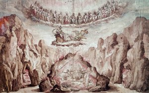 Projekt för inredning och maskineri av en mellanprodukt, Le Tromphe de Circe. Teckning av Bernardo Buontalenti dit delle Girandole (ca 1523-1608) sön 0,46x0,72 m. Paris, Louvren
