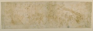 Salomo och drottningen av Saba (recto); Skiss av drottningen av Saba (verso) av Bernardo Castello