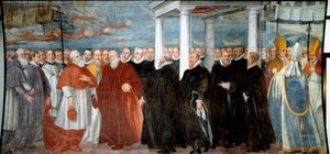 dogen av gener Giacomo Durazzo Grimaldi (cirka 1503-1579) välkomnar kardinal Giovanni Morone i hamnen i Genes Fresco av Bernardo Castello (1557-1629) 1500-talsgener, Museo di Sant 