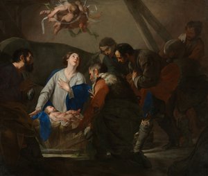 Tillbedjan av herdarna, c.1650 av Bernardo Cavallino