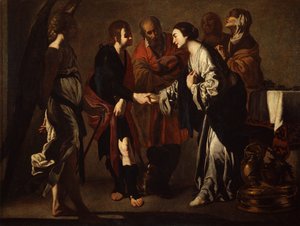 Trolovningen av Tobias och Sara (olja på duk) av Bernardo Cavallino