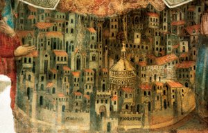 Utsikt över Florens, detalj från "La Madonna della Misericordia", 1342