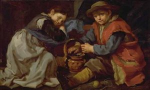 En flicka och en pojke med en brazier av Bernardo Eberhart Keilhau