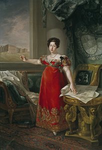 Marie Isabelle de Braganza, Infanta av Portugal, drottningkonsort av Spanien - Maria Isabel av Portugal (1797-1818), framför Pradomuseet, av Lopez Piquer, Bernardo (1801-1874). olja på duk av Bernardo Lopez y Piquer