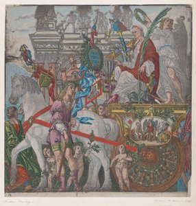 Blad 9: Julius Caesar i sin hästdragna vagn, från The Triumph of Julius Caesar, 1599.