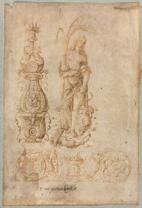 Design för en kandelaber, allegorisk figur av överflöd, dekorativ reliefdesign, ca. 1490-talet. av Bernardo Parentino