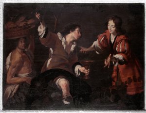 Joseph tolkar drömmarna (olja på duk av Bernardo Strozzi