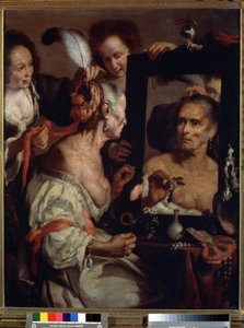 Den gamla koketten, fåfänga (Old coquette, vanitas). Målning av Bernardo Strozzi (1581-1644). Olja på duk