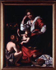 Representation av den heliga familjen med Johannes döparens barn (Den heliga familjen med döparen Johannes) Målning av Bernardo Strozzi (1581-1644) Genes, Musei di Strada Nuova (ex Palazzo Rosso) Italien av Bernardo Strozzi