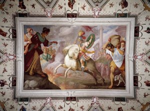 Marcus Curtius död, Villa Centurione, Sampierdarena, 1613-15 av Bernardo Strozzi