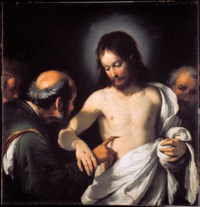 The Incredulite of St. Thomas Målning av Bernardo Strozzi (1581-1644) Mått 101 x 97,5 cm Genes, Musei di Strada Nuova (tidigare Palazzo Bianco) av Bernardo Strozzi