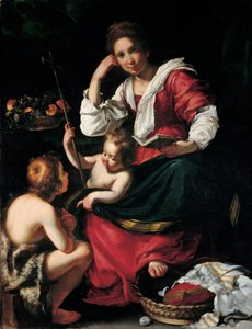 Jungfru och barn med Johannes Döparen som pojke, ca. 1620 av Bernardo Strozzi