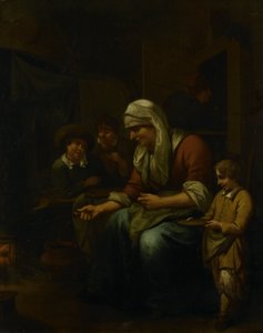 Kvinna gör pannkakor av Bernardus van Schijndel