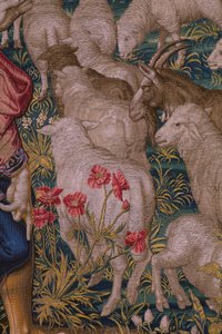 flamländsk gobeläng. Serie The Foundation of Rome: Faustulus möter Romulus och Remus. Serietecknaren Barend van Orley (?). Bryssel tillverkning. 1525-1530. Detalj.