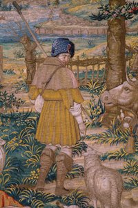 flamländsk gobeläng. Serie The Foundation of Rome: Faustulus möter Romulus och Remus. Serietecknaren Barend van Orley (?). Bryssel tillverkning. 1525-1530. Detalj.