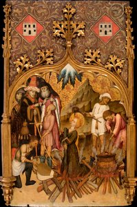 ""Le martyre de sainte Lucie"" Martorell, Bernat, den äldre (1390-1452) Martyrskapet av Saint Lucy Tempera på panel c. 1440 National Art Museum of Catalonia, Barcelona 117,5x72