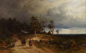 Landskap i östra Finland med beridna kosacker