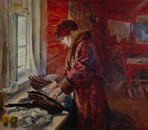 Plockar hönan (olja på duk)