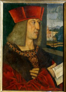 Porträtt av kejsar Maximilian I (1459-1519) Målning av Bernard Strigel (1460-1528) 1400-talet. Dim 0,38 x 0,28 m