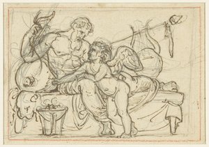 Design för en relief föreställande Amor och en liggande figur av Anacreon av Bertel Thorvaldsen
