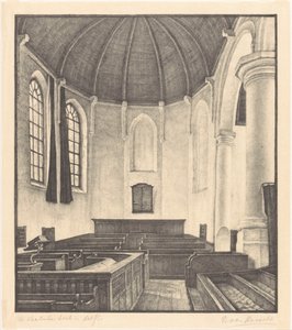 Waalsche-kyrkan i Delft (originaltitel på objektet) av Bertha van Hasselt (signed by artist)