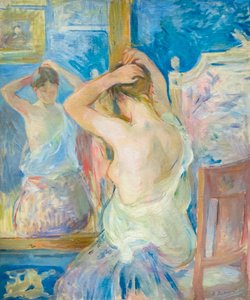 Framför spegeln, c. 1890 (olja på duk) av Berthe Morisot