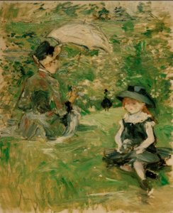 Ung kvinna och barn på ön av Berthe Morisot