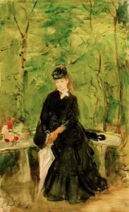 Konstnärens syster Edma sitter i parken av Berthe Morisot