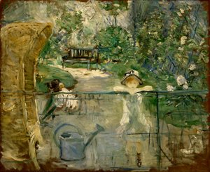 Små flickor i trädgården eller korgstolen, 1885 av Berthe Morisot