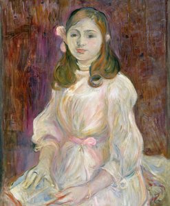 Porträtt av Julie Manet (1878-1966) Håller en bok, 1889 av Berthe Morisot