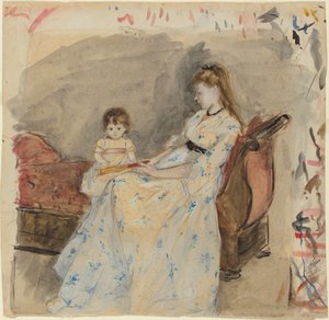The Artists Sister, Edma, with Her Daughter, Jeanne, 1872 (wc över grafit på lagt papper) av Berthe Morisot