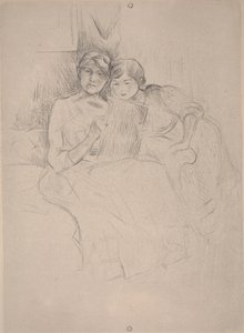 Ritningslektionen - Berthe Morisot ritar med sin dotter, ca 1889-90 (torrnål) av Berthe Morisot