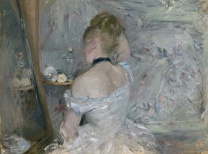 Kvinna vid hennes toalett, 1875-1880 av Berthe Morisot