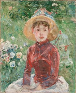Ung flicka på gräset, den röda livkroppen Mademoiselle Isabelle Lambert, 1885. av Berthe Morisot