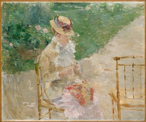 Ung kvinna stickning, ca 1883 (olja på duk) av Berthe Morisot