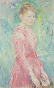 Ung flicka i rosa klänning (pastell på papper) av Berthe Morisot