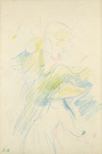 Ung flicka i trädgården, 1888 (färgpenna på papper) av Berthe Morisot