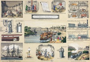 Ångens historia, illustration till en lärobok, mitten av 1800-talet av Bertmont