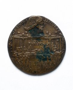 Medalj som föreställer Pazzi-konspirationen. Lorenzo de 