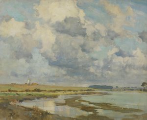 Moln över Orwell (olja på duk) av Bertram Priestman